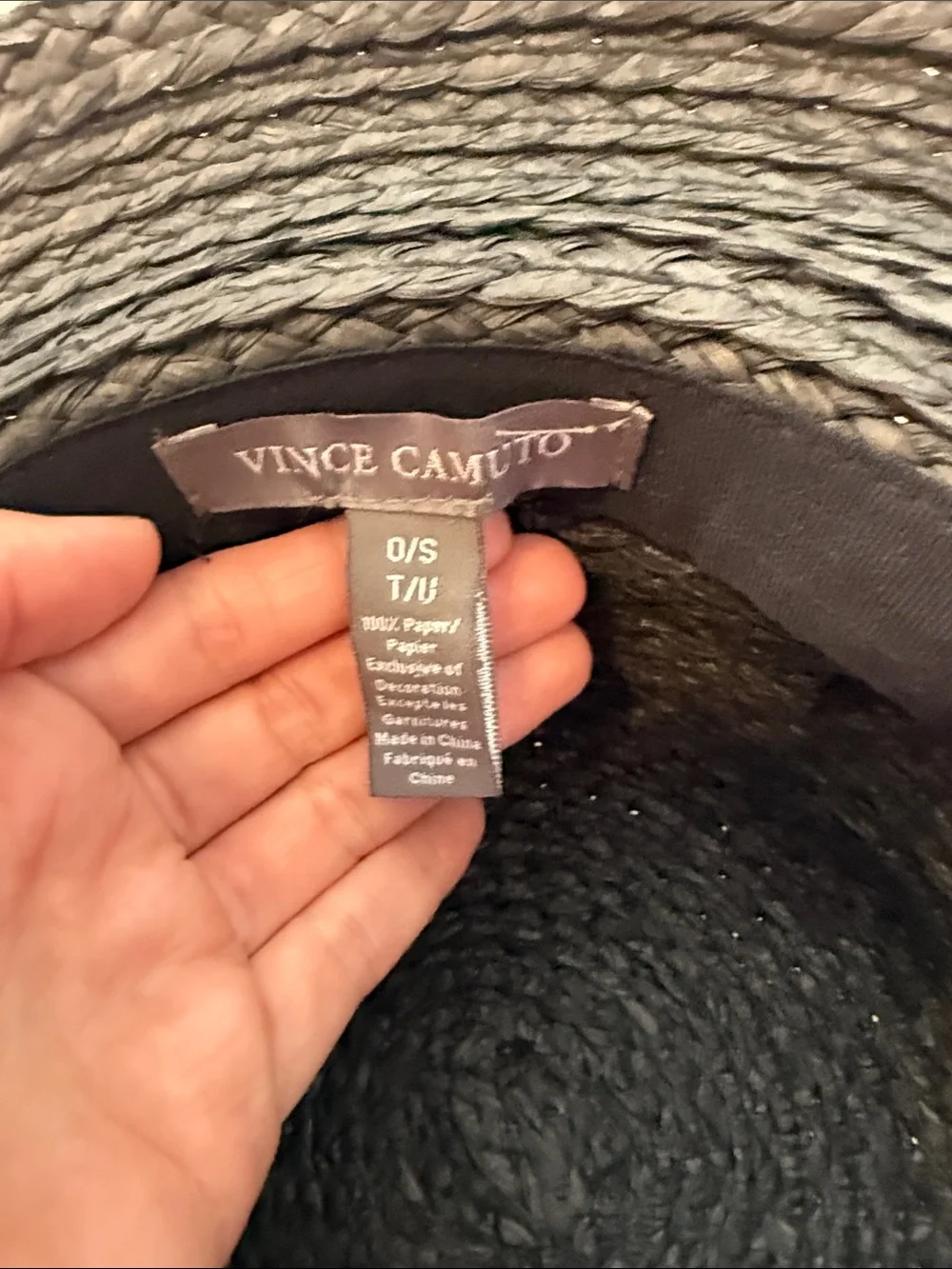 Vince Camuto Black Paper Braid Kettle Hat Cloche